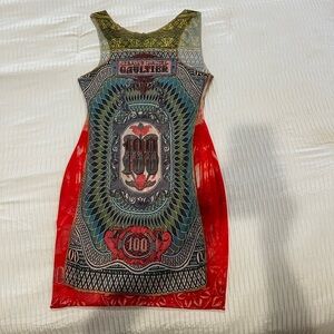 Jean Paul Gaultier Sheer Multicolor Logo Graphic Mini Dress Size Small